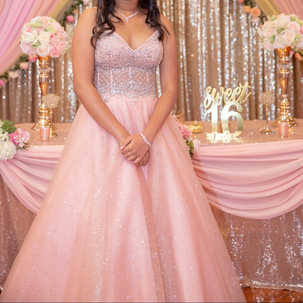 rose pink embellished glitter dress